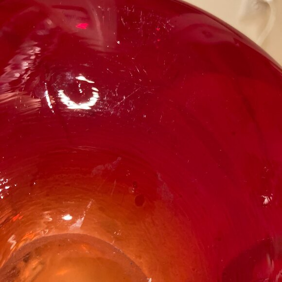 Vintage Blown Art Glass Bowl Dish Heart Shaped Red Swirl 8x7" Murano Style Decor - Picture 6 of 7